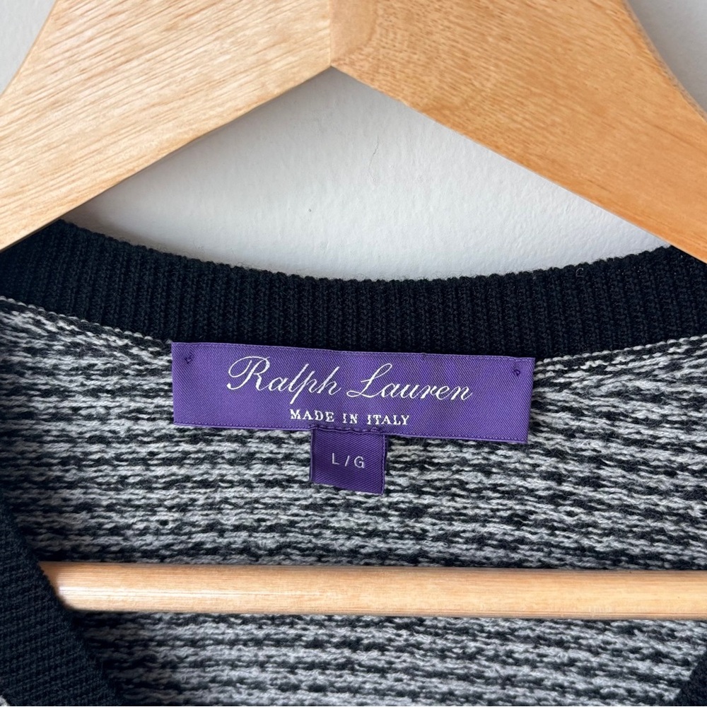 Ralph Lauren Purple Label Houndstooth Merino Wool V-Neck Sweater Size L Jacquard - Picture 4 of 14